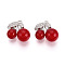 Brass Micro Pave Cubic Zirconia and Acrylic Pendants, Cherry Charms, Cadmium Free & Nickel Free & Lead Free, Platinum, 14.2x15x8mm, Hole: 1.2~1.4mm