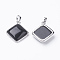 Natura Black Agate Pendants, with Brass Findings, Rhombus, Dyed & Heated, Platinum, 25x29x7mm, Hole: 5x7mm, 18x18mm