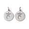 Non-Tarnish 304 Stainless Steel Charms, with Jump Ring, Flat Round with Ohm/Aum Charm, Stainless Steel Color, 14x12x1.1mm, Hole: 3mm