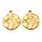 PVD Vacuum Plating 304 Stainless Steel Pendants, Flat Round with Sun Charms, Golden, 18.5x15x2mm, Hole: 2mm
