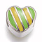 304 Stainless Steel European Beads, with Enamel, Large Hole Beads, Heart, Stainless Steel Color, Green Yellow, 11x11x8mm, Hole: 5mm