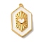 Rack Plating Brass Enamel Pendant, Cadmium Free & Lead Free, Long-Lasting Plated, Hexagon with Heart Charm, Real 18K Gold Plated, White, 23x13.5x3.5mm, Hole: 1.2mm