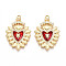 Brass Micro Pave Clear Cubic Zirconia Pendants, Cadmium Free & Lead Free, with Enamel, Heart Charms, with Jump Ring, Real 18K Gold Plated, 29.5x21.5x4.5mm, Hole: 3.5mm