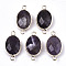 Natural Amethyst Links Connectors, with Light Gold Tone Brass Findings, Oval, Faceted , 27.5x14.5x6mm, Hole: 2mm