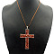 Eco-friendly Zinc Alloy & Natural Chip Red Jasper Handmade Cross Pendant Cord Necklaces for Women Men, Platinum,