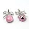 Cat Eye Pendants, with Brass Findings, Fruit, Platinum, Pink, 30x20x9mm, Hole: 4x5mm