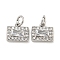 Brass Micro Pave Clear Cubic Zirconia Pendants, Cadmium Free & Nickel Free & Lead Free, Rectangle, with Jump Ring, Platinum, 8x10x4mm, Hole: 3mm