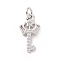 Brass Micro Pave Cubic Zirconia Pendants, Cadmium Free & Lead Free, with Jump Ring, Crown Key with Star Charms, Platinum, 16x8x1.5mm, Hole: 2.8mm