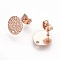 Ion Plating(IP) 304 Stainless Steel Ear Stud Findings, with Ear Nuts/Earring Backs and Hole, Textured Flat Round with Spot Lines, Rose Gold, 10mm, Hole: 1.2mm, Pin: 0.8mm