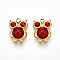 Natural Red Jasper and Ruby Rhinestone Owl Charms, with 304 Stainless Steel Settings, Real 14K Gold Plated, 10.5x8x3.5mm, Hole: 1.2mm