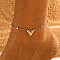 304 Stainless Steel Link Chain Anklet for Women, Real 18K Gold Plated, Letter V, 8-1/4 inch(21cm)