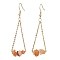 304 Stainless Steel with Natural Red Aventurine Dangle Earrings, Golden, 60x20mm