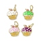 Brass Enamel Charms, with Jump Ring, Rack Plating, Long-Lasting Plated, Lead Free & Cadmium Free, Real 18K Gold Plated, Cake Charm, Mixed Color, 10.5x9x2.5mm, Hole: 3.2mm