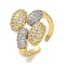 Rack Plating Brass Micro Pave Cubic Zirconia Cuff Finger Rings for Women, Cadmium Free & Lead Free, Long-Lasting Plated, Real 18K Gold Plated, 18.5mm, Inner Diameter: adjustable