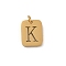 304 Stainless Steel Charms, with Jump Ring, Golden, Rectangle with Letter Charm, Letter K, 12.5x9.5x1.5mm, Hole: 3mm