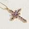 Cross Brass Micro Pave Cubic Zirconia Pendant Necklaces, Golden, Medium Purple, 17.72 inch(45cm)