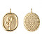Brass Pendants, Nickel Free, Oval with Flower, Real 18K Gold Plated, 23.5x15x1.5mm, Hole: 2.5mm