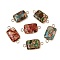 Brass Pave Natural Imperial Jasper Connector Charms, Dyed, Rectangle, Light Gold, 27~27.5x14x5mm, Hole: 2.5mm