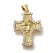 Cross Rack Plating Brass Micro Pave Clear Cubic Zirconia Pendant, Long-Lasting Plated, Lead Free & Cadmium Free, Real 18K Gold Plated, 25x18x2.5mm, Hole: 4x3.5mm