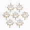 Glass Links connectors, with Brass Micro Pave Cubic Zirconia, Faceted, Cuboid, Light Gold, Clear, 17.5x14x5.5mm, Hole: 1.2mm