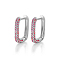 Rectangle S925 Sterling Silver Hoop Earrings, with Cubic Zirconia, Silver, Red, 16x14mm