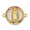 Rack Plating Brass Micro Pave Colorful Cubic Zirconia Flat Round Connector Charms, Shell Links, Real 18K Gold Plated, Long-Lasting Plated, Cadmium Free & Lead Free, Virgin, 18x23x4mm, Hole: 1.6mm