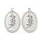 Non-Tarnish 304 Stainless Steel Pendants, Oval with Leaf Charms, Stainless Steel Color, 20.5x12.5x2mm, Hole: 1.6mm