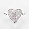 Brass Micro Pave Cubic Zirconia Links, Clear, Real Platinum Plated, Heart, 12x17.5x5.5mm, Hole: 1mm