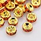 Brass Rhinestone Spacer Beads, Grade A, Straight Flange, Golden Metal Color, Rondelle, Hyacinth, 6x3mm, Hole: 1mm