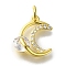 Moon Rack Plating Brass Micro Pave Cubic Zirconia Pendant, with Jump Ring, with Glass Rhinestone,Lead Free & Cadmium Free, Long-Lasting Plated, Golden, Clear, 14x13x5mm
