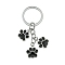 Alloy Enamel Keychains, with Alloy Split Key Rings, Dog Paw Prints, Black, 7.1cm