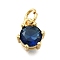 Brass Pave Cubic Zirconia Pendants, Round Charms, With Jump Ring, Long-Lasting Plated, Lead Free & Cadmium Free, Rack Plating, Real 18K Gold Plated, Marine Blue, 8.5x7.5x5mm, Hole: 3.2mm