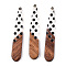 Printed Opaque Resin & Walnut Wood Pendants, Teardrop Charm with Polka Dot Pattern, White, 44x7.5x3.5mm, Hole: 1.4mm