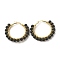 Natural Lava Rock Beaded Hoop Earrings for Women, Real 18K Gold Plated Wire Wrap Big Circle Hoop Earrings, 47~49x51~52x6~6.6mm, Pin: 1.4x0.4mm