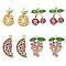 8Pcs 4 Style Real 18K Gold Plated Fruit Theme Brass Micro Pave Cubic Zirconia Pendants, Lemon & Cherry & Watermelon & Grape Shape, Mixed Color, 8pcs/box