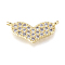 Brass Micro Pave Cubic Zirconia Links Connectors, Heart, Clear, Golden, 5.5x15x2mm, Hole: 0.8mm