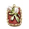 Alloy Enamel Pendants, with ABS Imitation Pearl, Rectangle with Flower Charm, Rack Plating, Long-Lasting Plated, Lead Free & Cadmium Free & Nickel Free, Golden, Red, 27x19x10mm, Hole: 1.5mm