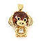 Rack Plating Brass Micro Pave Clear Cubic Zirconia Pendants, with Glass, Long-Lasting Plated, Cadmium Free & Lead Free, Dog Charms, Coconut Brown, 20.5x16.5x8mm, Hole: 4x3.5mm