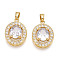 Brass Micro Pave Cubic Zirconia Pendants, Cadmium Free & Lead Free, Oval Charms, Real 18K Gold Plated, 21x16x7mm, Hole: 5.5x3.5mm