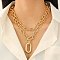 Alloy Double Layered Oval Pendant Necklaces, Light Gold, 14.37~21.26 inch(36.5~54cm), 2pcs/set