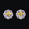 Transparent Spray Painted Glass Beads, with Glitter Powder and Golden Plated Brass Findings, Flower with Bees, Clear, 12x12x5mm, Hole: 1mm