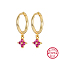 Real 18K Gold Plated 925 Sterling Silver Flower Dangle Hoop Earrings, Fuchsia, 19x8.5mm
