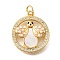 Brass Micro Pave Cubic Zirconia ABS Imitation Pearl Pendants, with Shell, Round with Bees Charms, with Jump Ring, Cadmium Free & Lead Free, Real 18K Gold Plated, 21x18x4.5mm, Hole: 3.5mm
