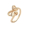 Bowknot Brass Micro Pave Cubic Zirconia Cuff Ring Setting, Cup & Peg Ring Settings for Half Drilled Beads, Real 14K Gold Plated, US Size 7 1/4(17.5mm)