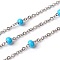 304 Stainless Steel Cable Chains, Satellite Chains, with Enamel, Soldered, with Spool, Flat Oval, Deep Sky Blue, 2.4x2x0.4mm, Beads: 4~5mm, about 32.8 Feet(10m)/roll
