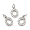 Brass Micro Pave Grade AAA Cubic Zirconia Charms, Letter O, Cadmium Free & Nickel Free & Lead Free, Real Platinum Plated, 9x6x1.5mm, Hole: 2mm