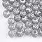 Electroplate Glass Beads, Plaid Beads, Frosted, Round with Tartan Pattern, Silver, 8~8.5mm, Hole: 1.5mm
