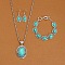 Oval Alloy with Synthetic Turquoise Pendant Necklaces & Dangle Earrings & Link Bracelets Sets, Antique Silver, Turquoise, 19.29 inch(490mm)