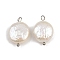 Natural Freshwater Pearl Keshi Pearl Pendants, Flat Round Charms, with 304 Stainless Steel Loops, White, Stainless Steel Color, 20~20.5x12.5x6.5mm, Hole: 1.8~2.5mm