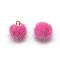 Faux Mink Fur Covered Charms, with Golden Tone Brass Findings, Round, Hot Pink, 12~14x10mm, Hole: 1.5mm